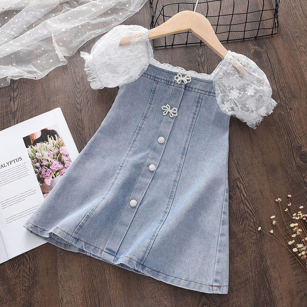 Summer Casual Denim Baby Blue Dress For Baby Girls With Aurora V Neck,  Hemline, And Flower Detailing Perfect For Kids Boutiques Clothing From  Greatamy, $7.93 | DHgate.Com