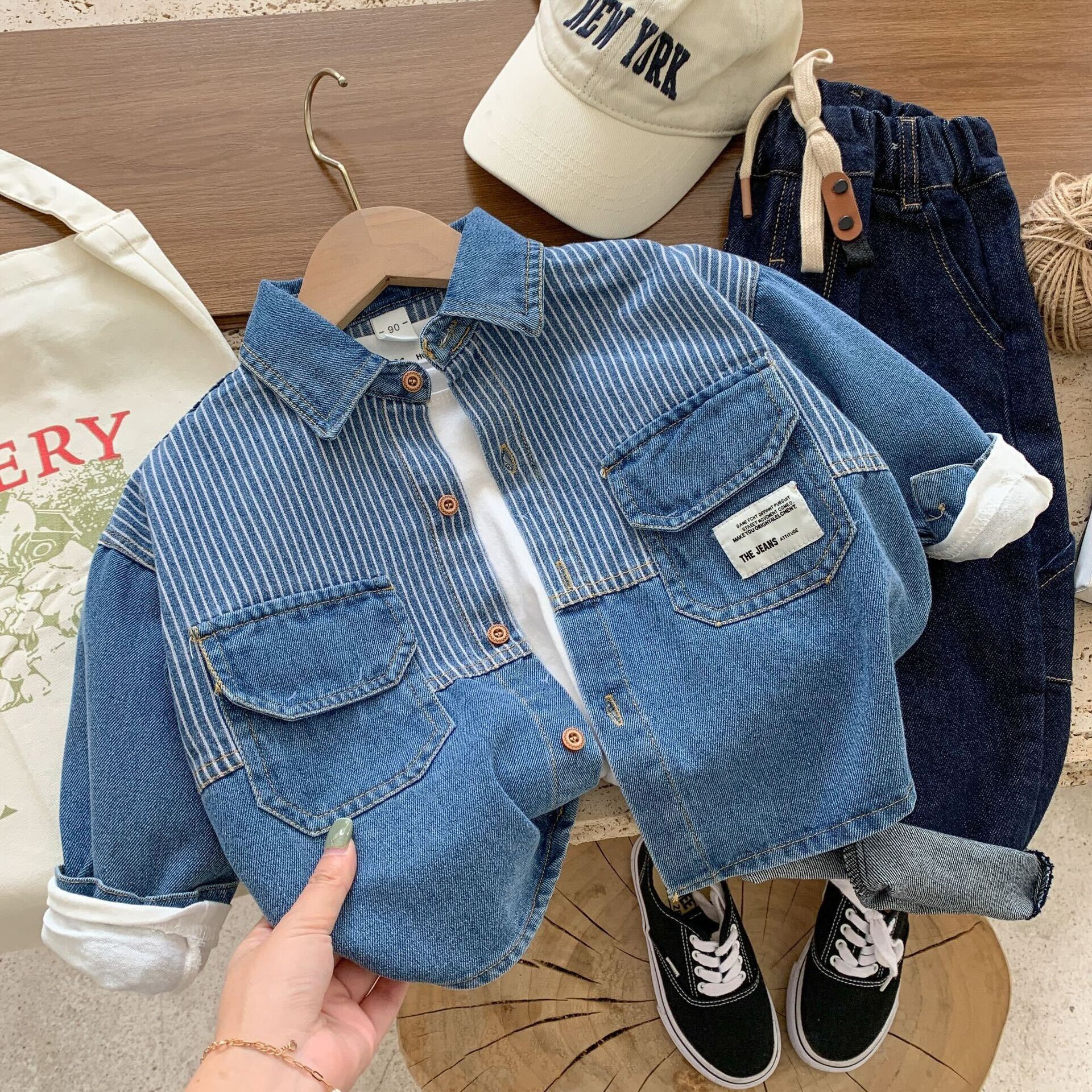 Fashion Blue Jean Shirt For Baby Boy Denim Shirts For Children
