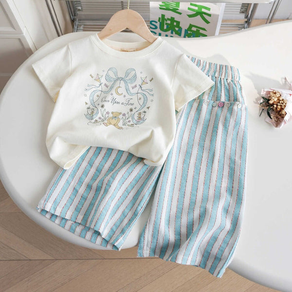 Printed tee and striped pants set