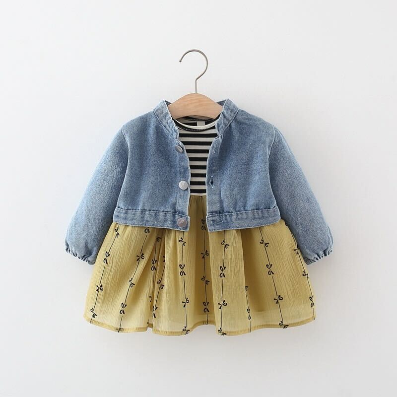 Denim jacket and full sleeves dress