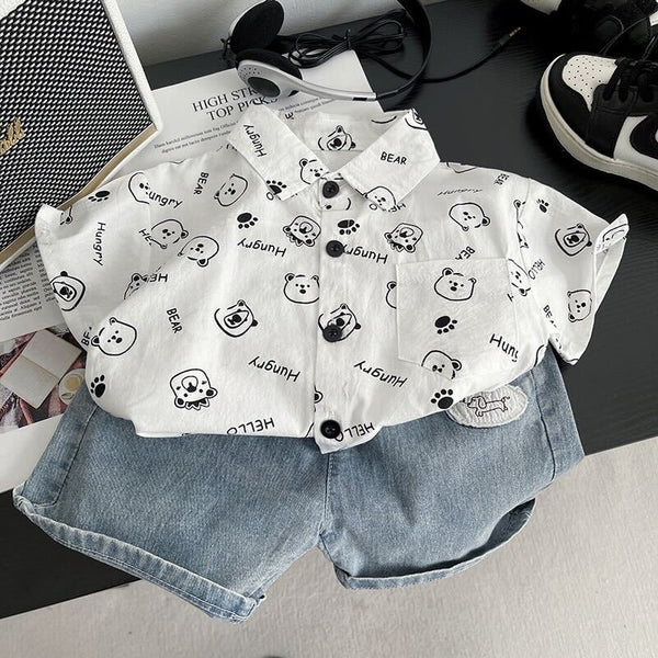 Bear printed shirt and shorts set