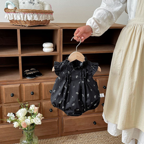 Pinstriped embroidery romper