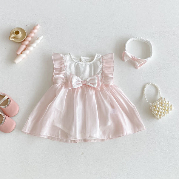 Pink bow net premium romper