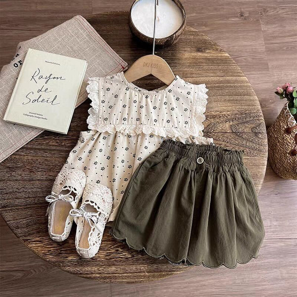 Lace printed top and shorts set