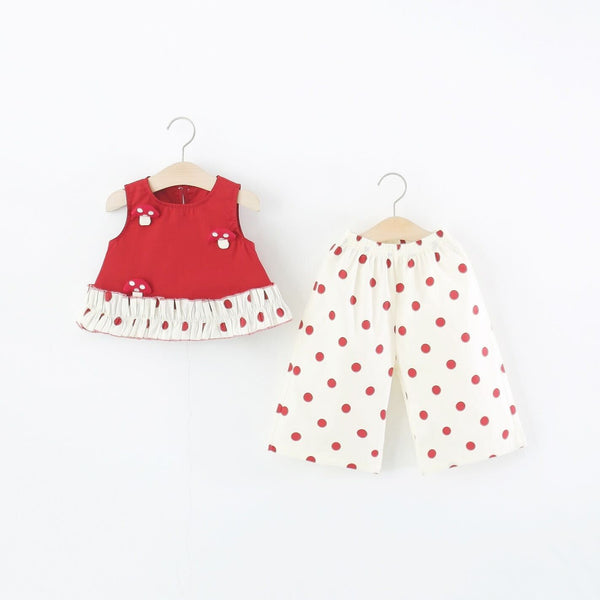 Mushroom top and polka dots pants set