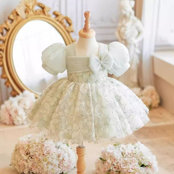 Flower embroidered bow party dress