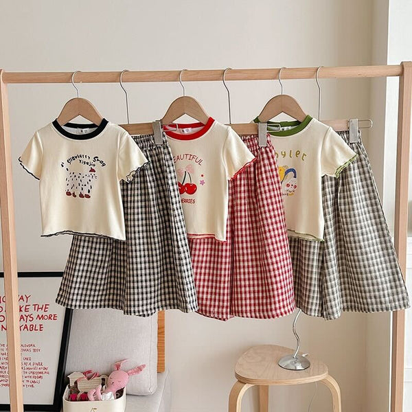 Printed tshirt and plaid palazzo set