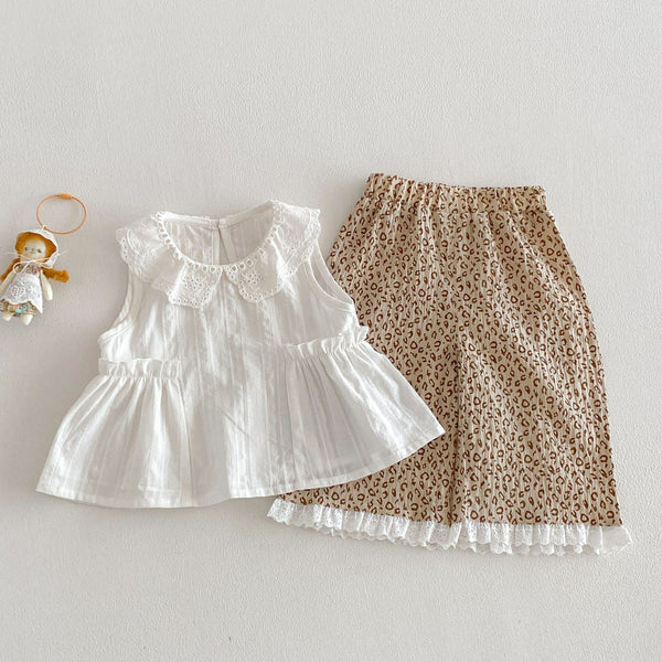 White eyelet top and leopard lace pant set