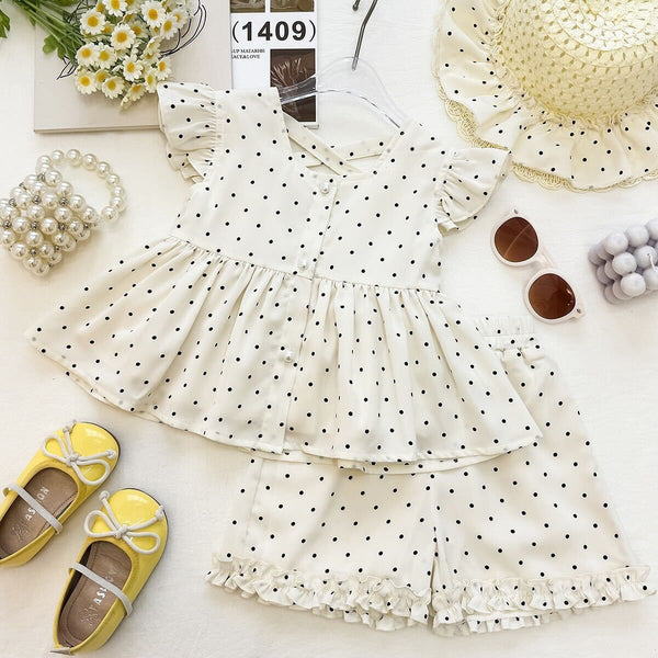 Polka dot bow set with hat