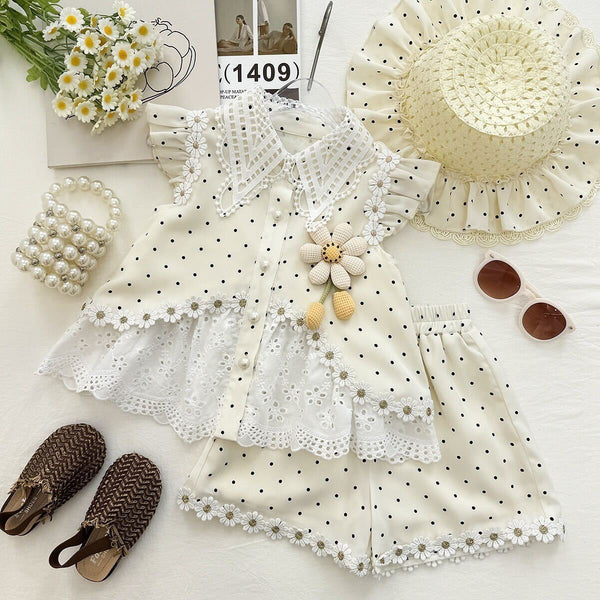 Polka dots embroidered premium set with hat