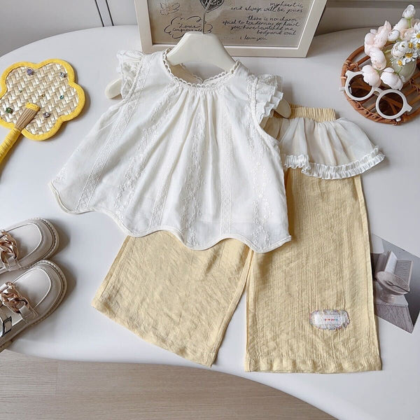 Embroidered top and textured pants set