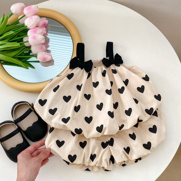 Heart printed top and shorts summer set