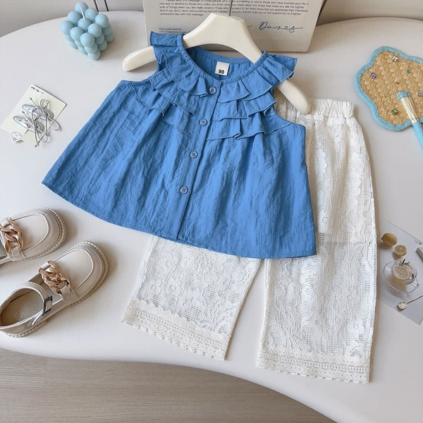 Grill top and embroidered pants set