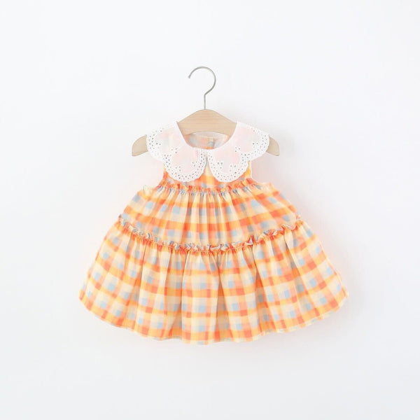 Eyelet collar checkered dress