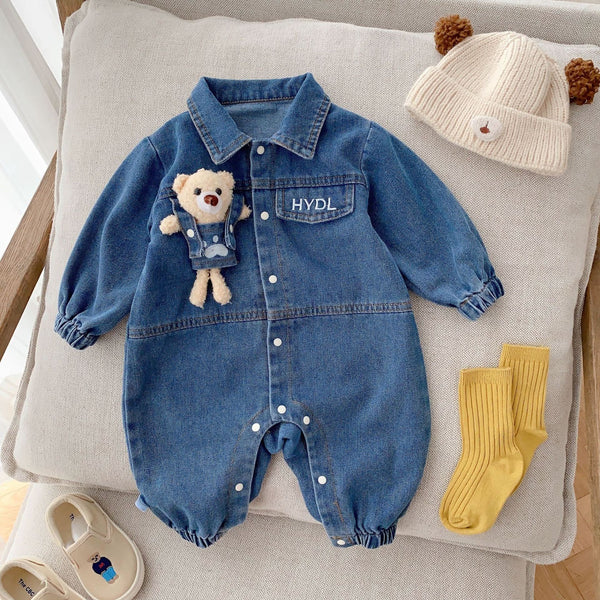 Teddy bear denim jumpsuit